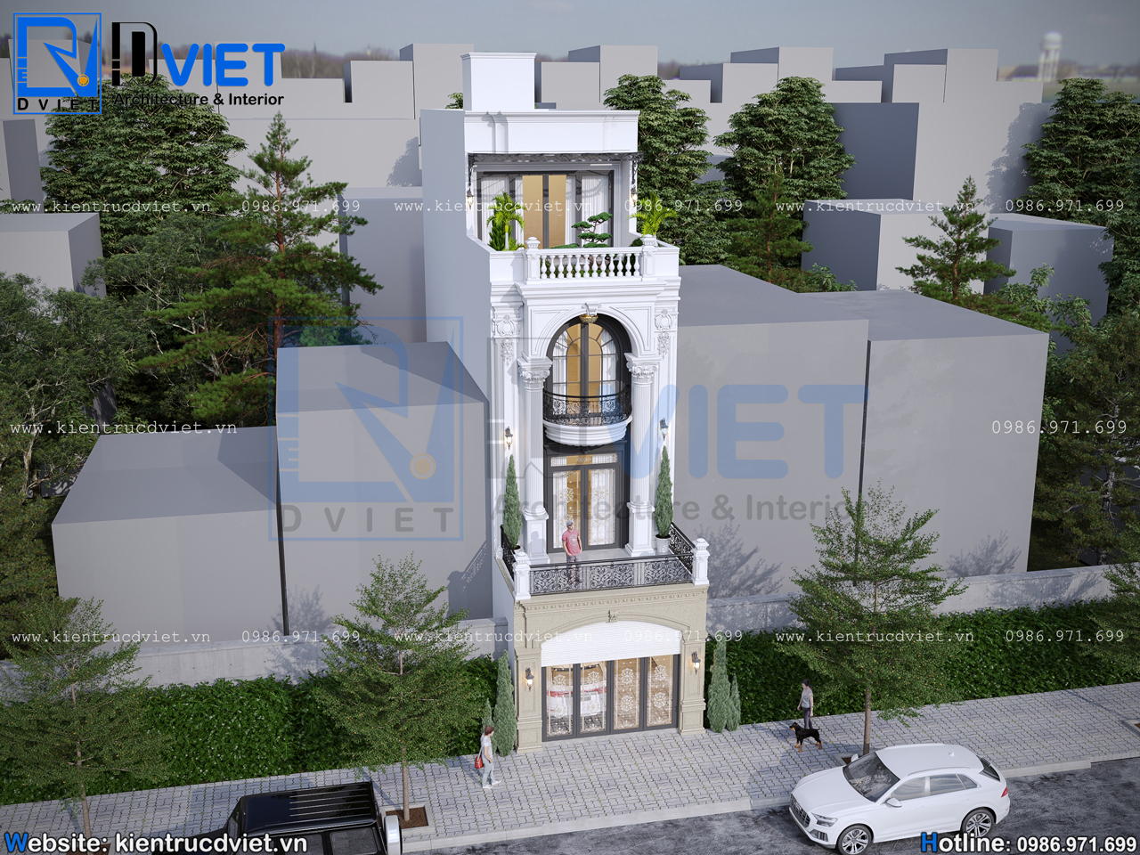 thiết kế nhà ống (nhà phố) tân cổ điển 4 tầng 5x19m tại Mê Linh - Hà Nội (5)